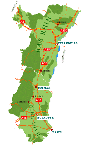 Карта автомобильных дорог Эльзаса