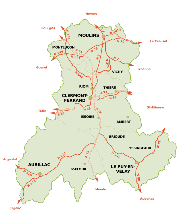 Карта автомобильных дорог Оверни